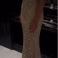 Gorgeous Champagne Spaghetti Straps Sequin Beaded Mermaid Evening Dress Prom Dresses SP795