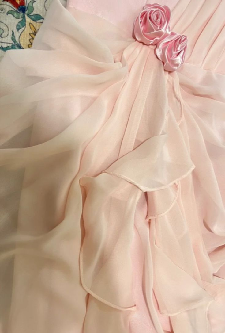 Pretty One Shoulder Pink Chiffon Ruffles Long Party Dress Prom Gown SP1088