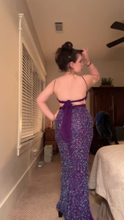 Sparkly Spaghetti Straps V Neck Purple Sequin Sheath Long Party Dress Wedding Guest Dress SP1180