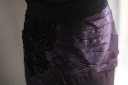 Vintage One Shoulder Purple Satin Beaded Mermaid Party Dress Long Birthday Prom Gown SP752