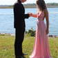 Pink A-line Long Prom Dress,Pink Graduation Dress Y4604