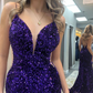 Purple Sequin Straps Mermaid Long Prom Dress Y5642