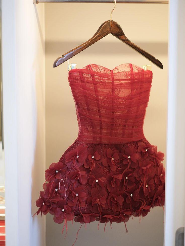 Elegant Sweetheart Neck Burgundy Lace Tulle Floral Short 6th Grade Homecoming Dress Birthday Outfits SP2417