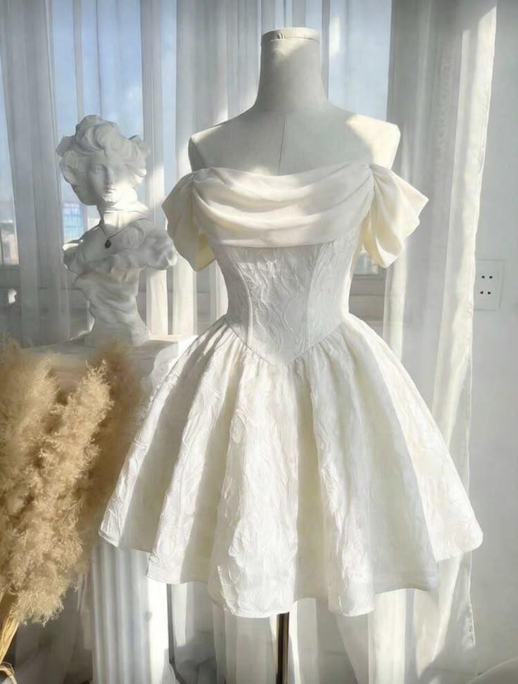 Classy Off The Shoulder White Satin A Line Short Homecoming Dress Formal 15th Birthday Outfits SP2349