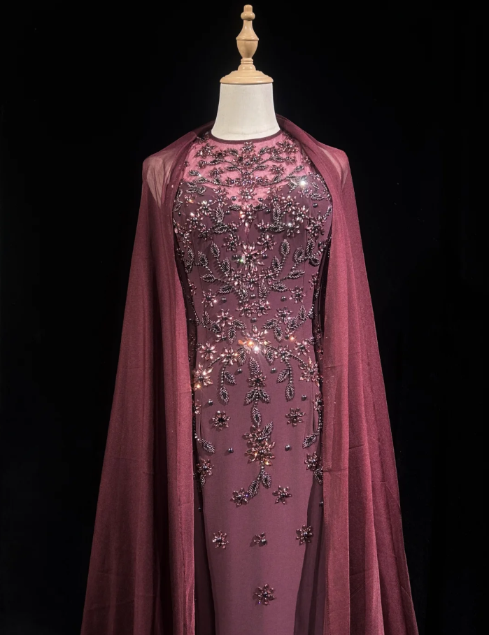 Gorgeous Burgundy Sleeveless Chiffon Beaded Mermaid Long Evening Dress Backless Birthday Dress SP1786