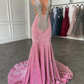 Sparkling pink prom dresses, Sexy sequins mermaid pink prom pageant evening dress Y477