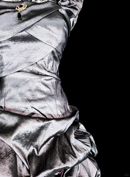 Chic One Shoulder Silver Satin Pleated A Line Short Homecoming Dress Cocktail Dress SP3389