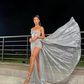 Beautiful Silver Straps Long Evening Dresses With Slit Y1024