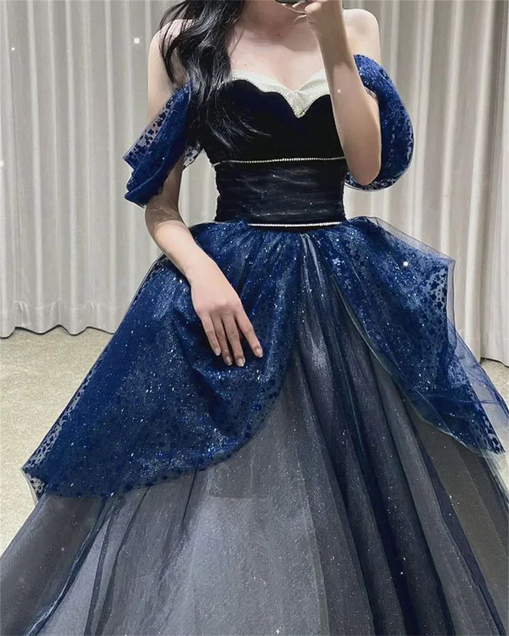 blue fairy prom dress Flower Fairy Sky Blue 3D Lace Prom Dresses 2024 Crossed Straps Floor-Length / Long V-Neck Dancing Sleeveless A-Line / Princess Formal Dresses