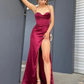 Mermaid Satin Burgundy Long Prom Dress with Slit Y2898