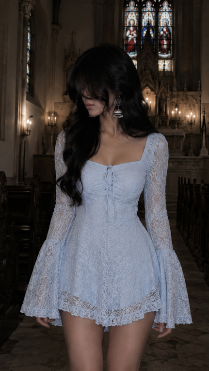 Elegant Blue Lace A Line Short Homecoming Dress Birthday Outfits SP2935