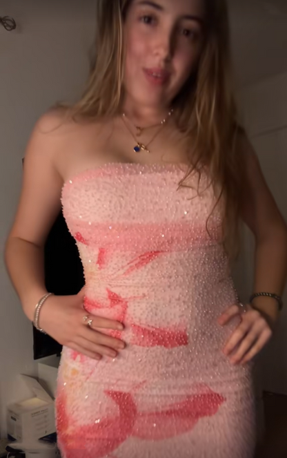 Pretty Pink Floral Beaded Strapless Bodycon Mini Birthday Dress Short 6th Grade Homecoming SP2759
