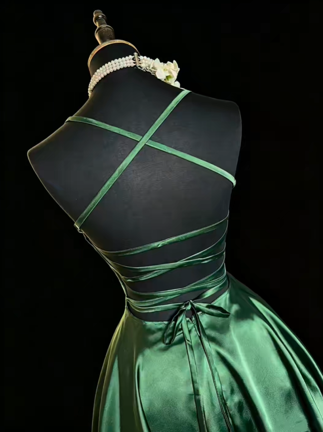 Sexy Spaghetti Strap Satin Mini Cocktail Dress Emerald Green A Line Short 7th Grade Homecoming Dress SP2373