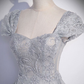A-Line Gray Tulle Sequin Long Prom Dress, Gray Formal Evening Dress Y4733
