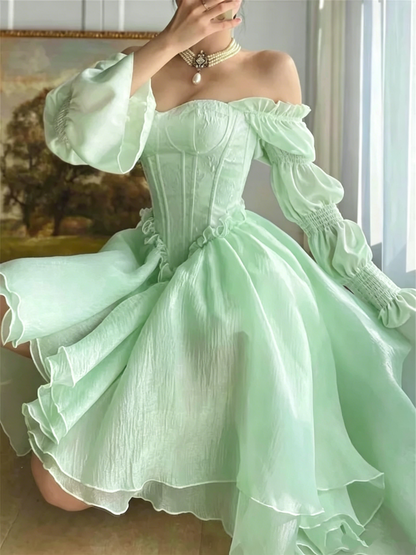 French White Tea Break Dress, Tulle Prom Dress Fairy Dress For Women, Victorian Dress, Graduation Dress, Beach Dress  Y1938