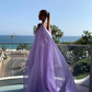 Simple Purple V Neck Tulle Prom Dress Long Evening Gown Y7774