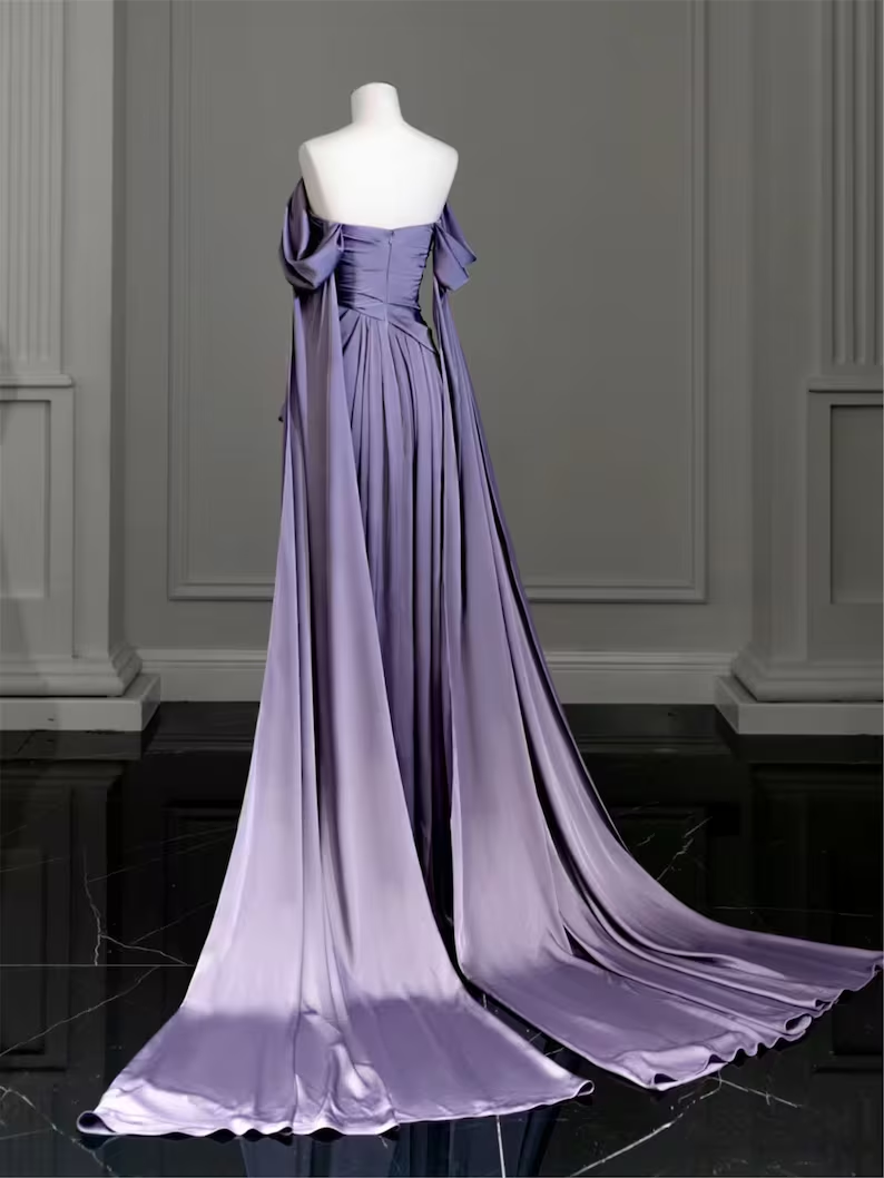 Modest Purple Satin Long Prom Dress,Purple Evening Dress  Y2589