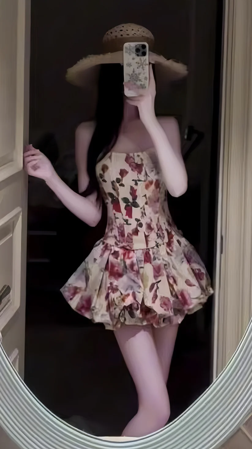 Pretty Strapless Satin Print Floral A Line Short Graduation Homecoming Dress Birthday Outfits SP146