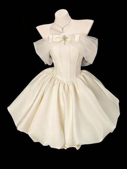Classy Off The Shoulder Blue Satin A Line Short 7th Grade Homecoming Dress Birthday Dress SP1934