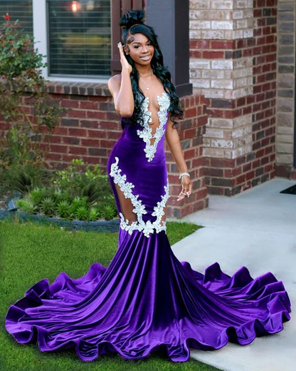 Black fishtail online prom dress