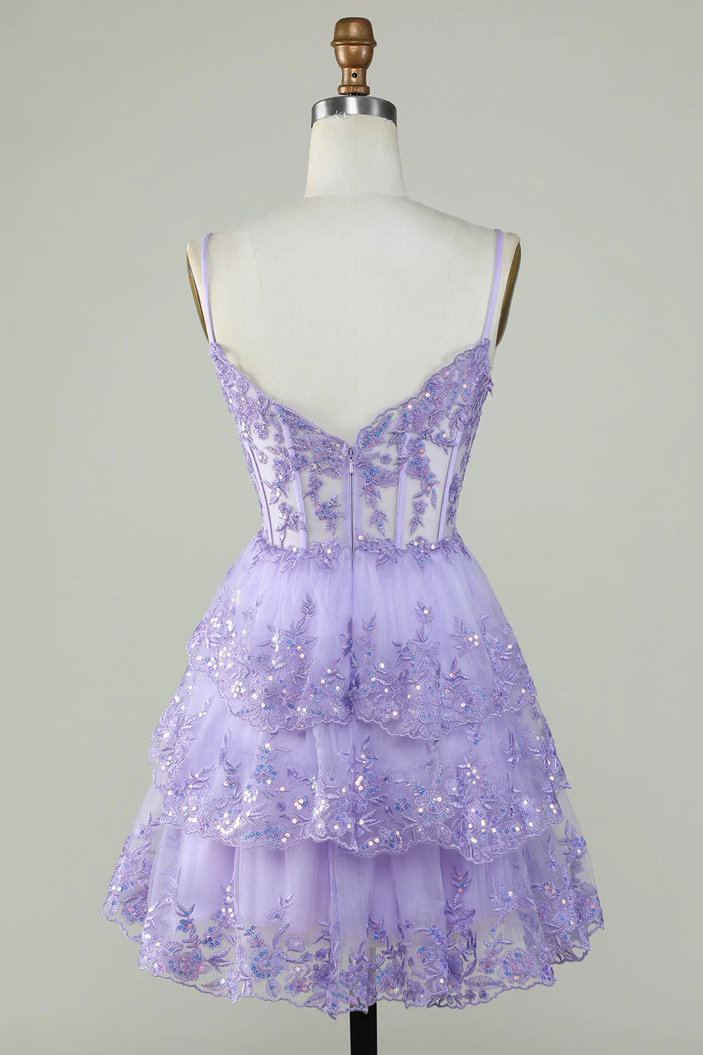 Straps Lavender Sequins Corset Layered Homecoming Dress Y2907