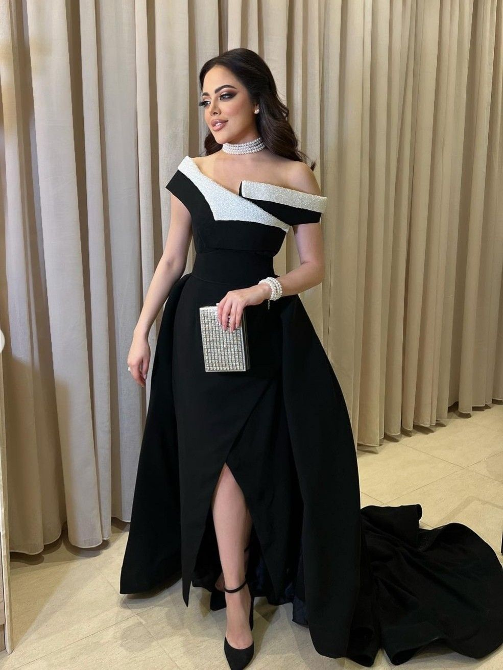 off shoulder dress dubai Fully Beaded Off-Shoulder Tubino Dress - Luxury Evening Dress | Rami Al Ali Pink / FR 46