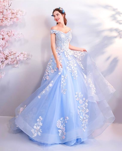 Blue Off The Shoulder Quinceanera Dresses Blue Ball Gown Y52