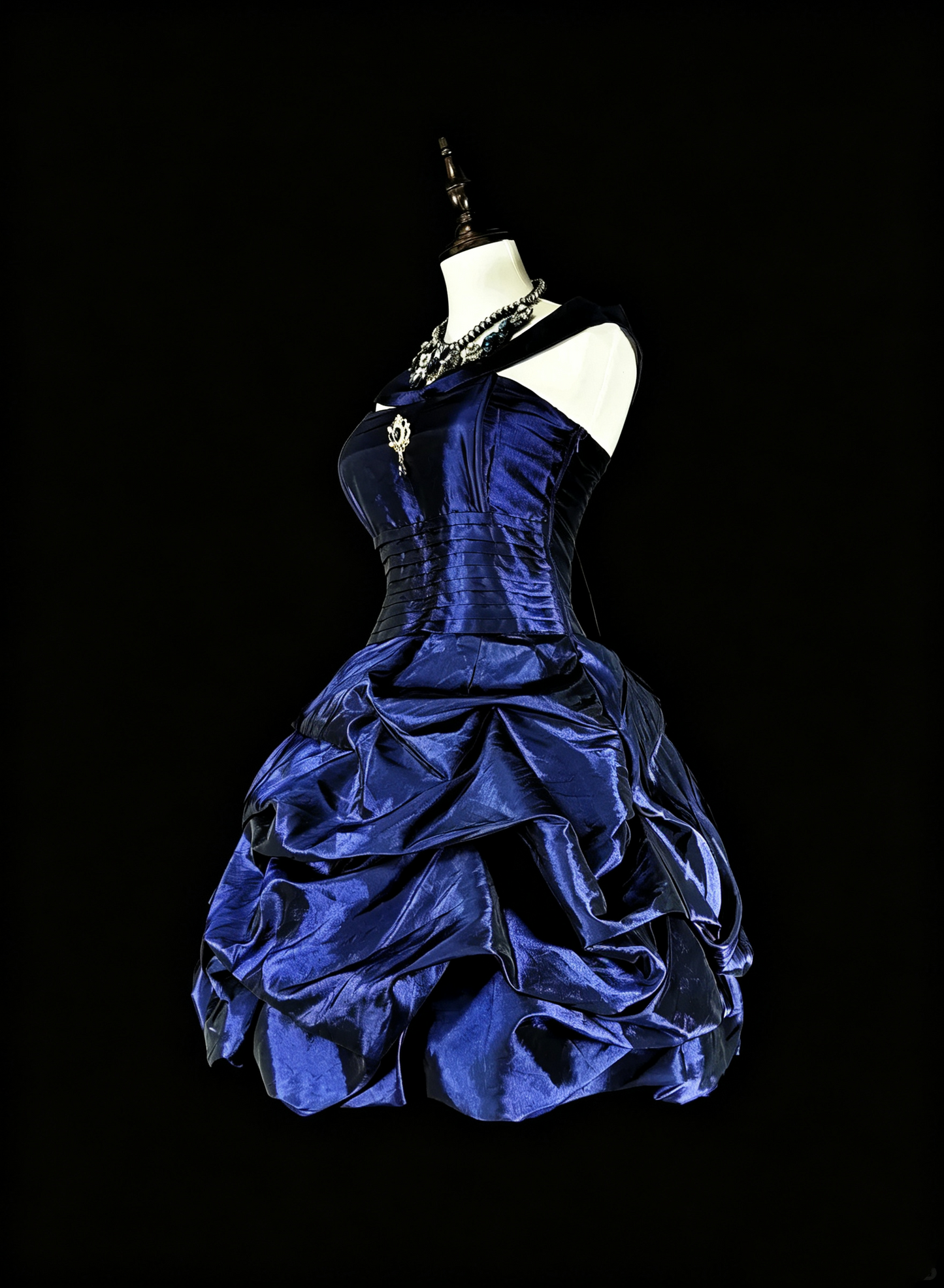 Vintage Blue Satin Pleated A Line Short Homecoming Dress Cocktail Dress SP3386