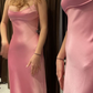 Pink Mermaid Long Prom Dress,Pink Spaghetti Straps Long Evening Dress Y1959