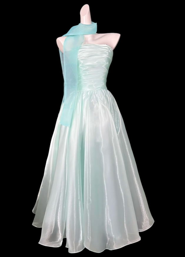 Classy Mint Green Strapless Tulle A Line Long Party Dress Prom Dress SP3500