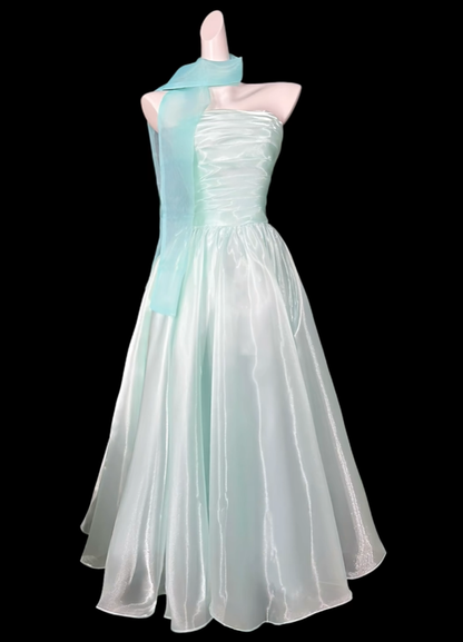 Classy Mint Green Strapless Tulle A Line Long Party Dress Prom Dress SP3500