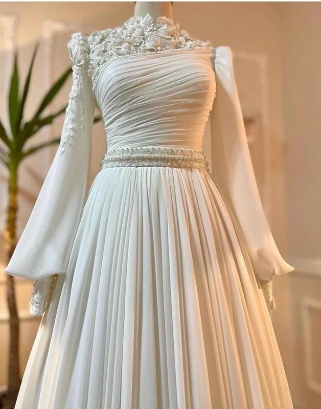 Muslim Wedding Dress Long Sleeves With Pearls Chiffon Appliques Long P Simplepromdress Muslim Wedding Dress Long Sleeves With Pearls Chiffon Appliques Long P Simplepromdress