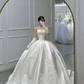 Stunning White Strapless Satin Wedding Dress,White Bridal Gown Y6859