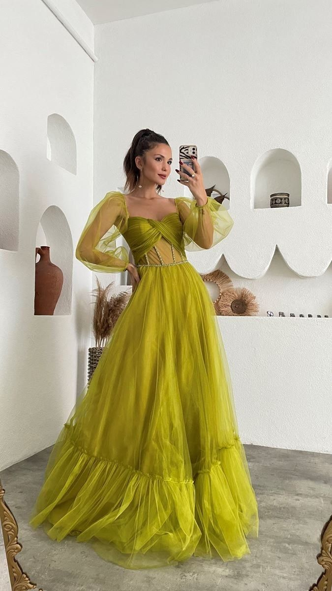Green fairy prom dress for adult, long tulle corset ball gown Y6148