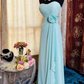 Classy Blue Strapless Chiffon Long Party Dress Birthday Dress With Floral SP1952