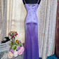 Classy Spaghetti Straps Purple Satin Appliques Mermaid Slit Party Dress Long Wedding Guest Dress SP1943
