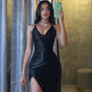 Black Sheath Evening Dress Formal Satin Cowl Neck Gown Long Dress Y4123