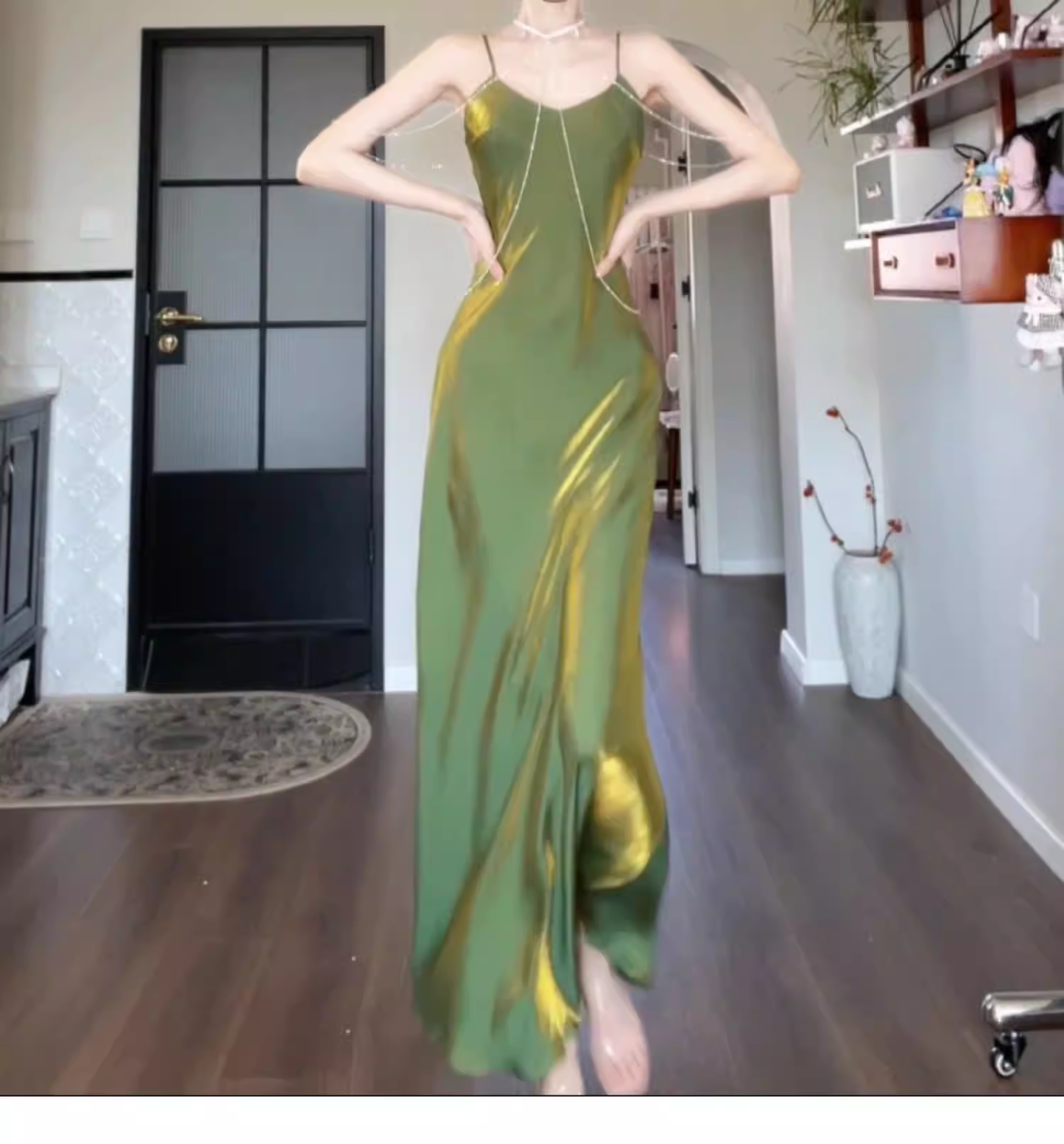 Simple Spaghetti Straps Satin Mermaid Long Wedding Guest Dress Green Birthday Party Gown SP1982