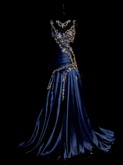 Vintage Burgundy Satin Pleated Appliques Mermaid Evening Dress Long Prom Dress SP2440