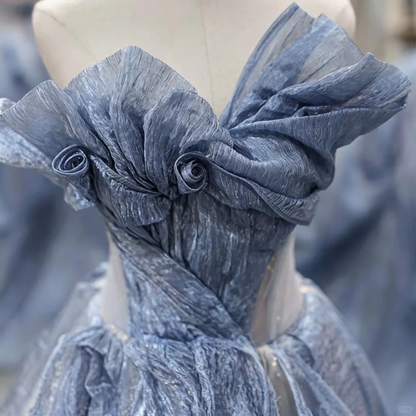 Chic Blue Off-the-Shoulder Ball Gown Party Dress Organza Asymmetrical Ruffle Layered Tulle Fairy Wedding Guest Gown SP2735