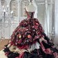 Vintage Strapless Ball Gown Chiffon Rose Floral Ruffle Princess Quinceanera Dress SP1771