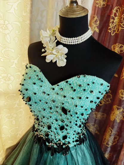 Vintage Viridian Tulle Satin Beaded Mini Cocktail Dress Strapless A Line Short 8th Grade Homecoming Dress SP2383