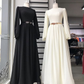 Modest Black/White Long Sleeves Prom Dress,Muslim Prom Gown Y6748