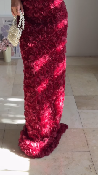 Gorgeous Deep V Burgundy Rose Flowers Sheath Long Prom Dress Evening Dress Y8504