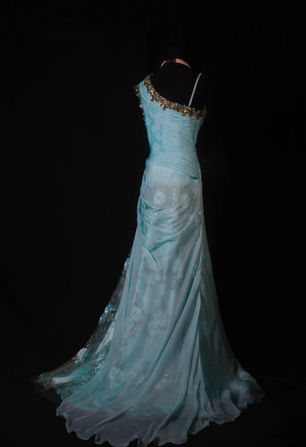 Chic Blue Chiffon Lace Beaded Mermaid Evening Dress Long Birthday Dress With 3D Flowers SP1694