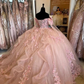 Pink Quinceanera Dresses Off Shoulder Flowers Lace Appliques Beaded Puffy Party Princess Sweet 16 Ball Gown  Y2936