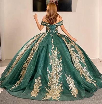 Dark Green Sweet 15 Quinceanera Dresses with Gold Applique Sequin Ball Simplepromdress Dark Green Sweet 15 Quinceanera Dresses with Gold Applique Sequin Ball Simplepromdress