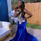 Charming Royal Blue Long Prom Dresses With Beaded,Black Girls Prom Gown Y1630