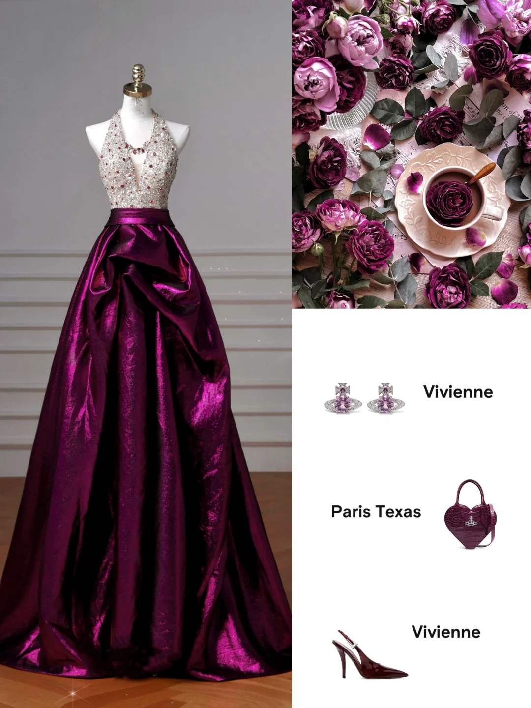 Classy Halter Purple Beaded Satin A Line Prom Dress Long Evening Dress Y8609