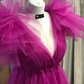 Fuchsia A-line V Neck Tulle Prom Dress  Y2759